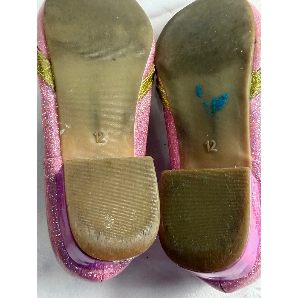 Disney Princess Pink Glitter Mary Jane Dress Shoes Heart Gem Bow Girls Size 12